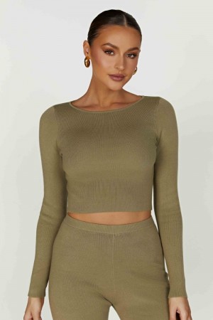 Women's Meshki Haisley Long Sleeve Knit Tops Olive Australia | A1K-8661