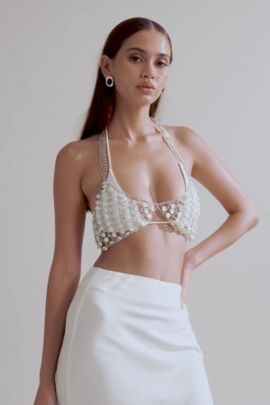 Women's Meshki Halsey Pearl Bralettes White Australia | Y0Z-0304