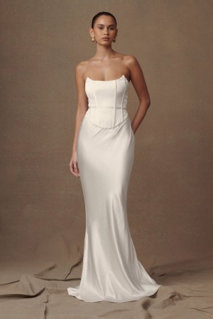 Women's Meshki Harlow Satin Strapless Maxi Dress White Australia | M1A-8512