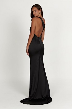 Women's Meshki Harper One Shoulder Gown Wedding Dress Black Australia | K1R-6276