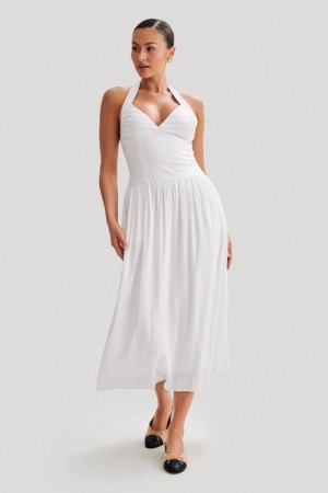 Women's Meshki Harriette Halter Midi Dress White Australia | M2U-7507