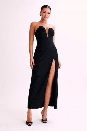 Women's Meshki Haven Strapless Rose Maxi Dress Black Australia | G6F-7933