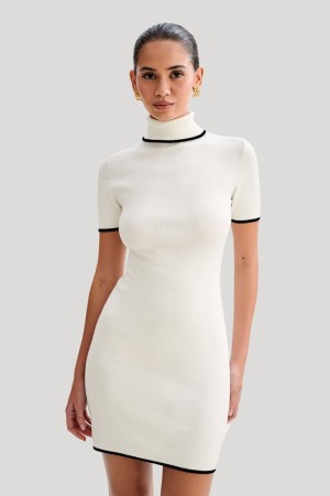 Women's Meshki Hayley Turtleneck Contrast Knit Mini Dress White Australia | N4Z-6120