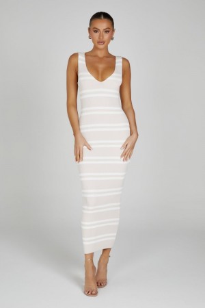 Women's Meshki Henrietta Stripe Knit Maxi Dress White / White Australia | H9T-6125