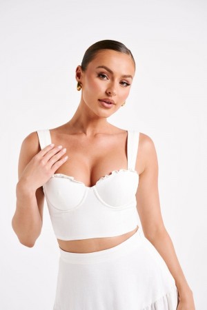 Women's Meshki Hilaria Cupped Linen Crop Tops White Australia | B0T-9762