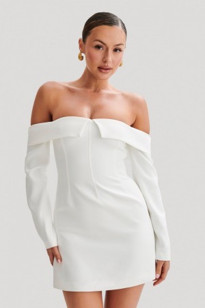 Women's Meshki Hugo Suiting Off Shoulder Mini Dress White Australia | C4V-7966