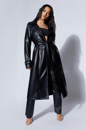 Women's Meshki Isla Pu Trench Trench Coat Black Australia | S1J-9664