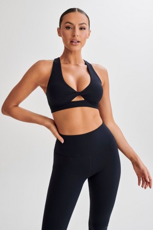 Women's Meshki Jackie Twist Crop Tops Black Australia | S9B-2652