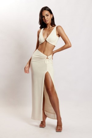 Women's Meshki Jacqui Side Split Maxi Skirts Cream Australia | R2W-9928