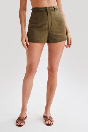 Women's Meshki Jadri Linen Shorts Khaki Australia | R8J-6068