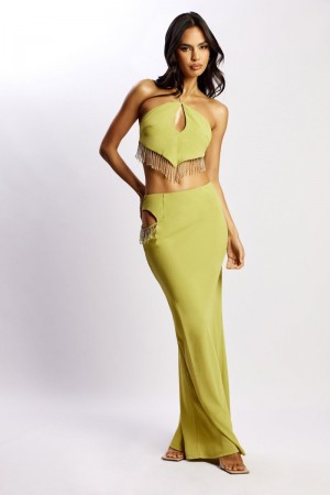 Women's Meshki Jayleen Maxi Fringe Skirts Yellow Australia | K4F-9720