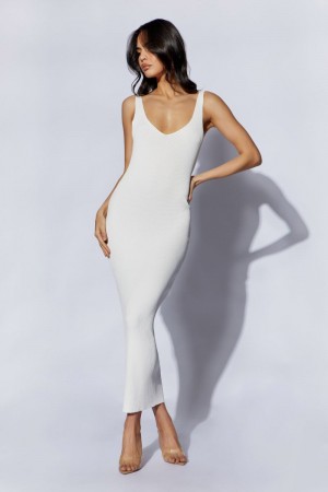 Women's Meshki Jodie V Neck Midi Dress Off White Australia | B1L-8018