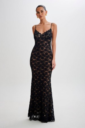 Women's Meshki Joelle Lace Cupped Maxi Dress Black Australia | N1C-7971