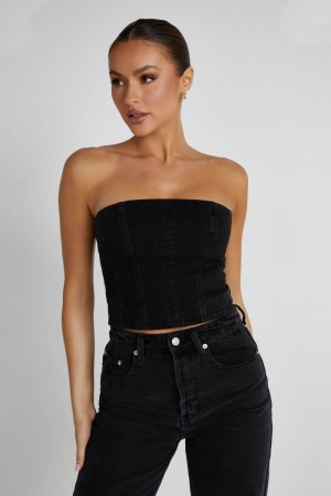 Women's Meshki Jordana Denim Tube Tops Black Australia | I6C-6569