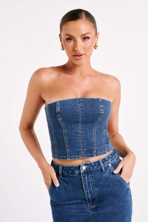 Women's Meshki Jordana Denim Tube Tops Dark Blue Australia | S7C-1181