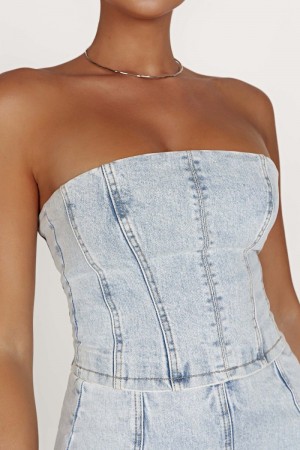 Women's Meshki Jordana Denim Tube Tops Light Blue Australia | C1F-5194