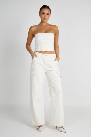 Women's Meshki Jordana Denim Tube Tops White Australia | G0V-1459