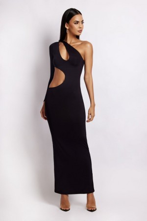 Women's Meshki Joyce One Shoulder Cut Out Maxi Dress Black Australia | S0W-2189