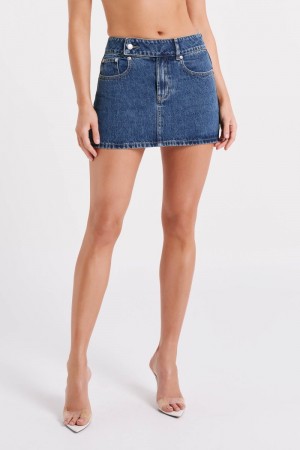 Women's Meshki Julienne Denim Mini Skirts Dark Blue Australia | H9U-5746