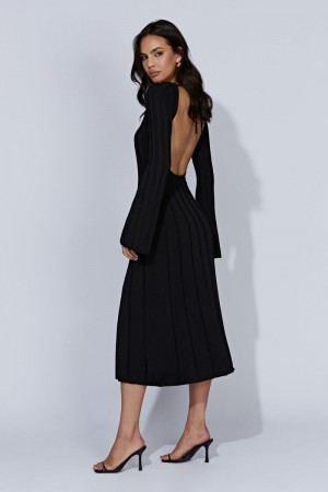 Women's Meshki Juniper Flare Sleeve Knit Midi Dress Black Australia | W5F-4379