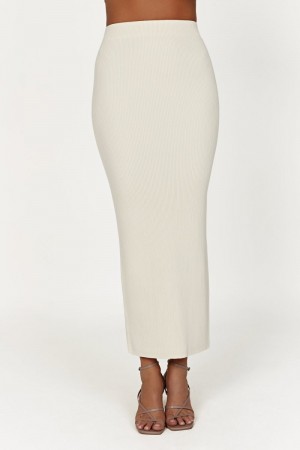 Women's Meshki Kaesha Split Maxi Knitted Skirts Cream Australia | Y8I-0643