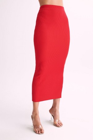 Women's Meshki Kaesha Split Maxi Knitted Skirts Red Australia | G3O-0910