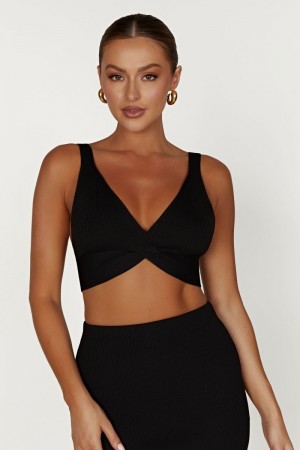 Women's Meshki Kaesha Twist Front Knit Tops Black Australia | I5S-9080