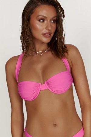 Women's Meshki Kai Recycled Nylon Ruched Underwire Bikini Top Bikinis Pink Australia | U7L-8750