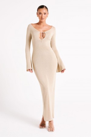 Women's Meshki Kamila Long Sleeve Midi Dress Gold Australia | R7F-1497