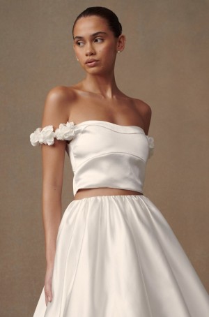 Women's Meshki Karrie Cropped Satin Rose Bodice Wedding Dress White Australia | G3N-7998