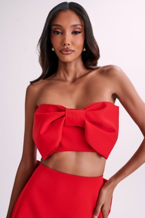 Women's Meshki Katie Bow Crop Tops Red Australia | W5G-7753