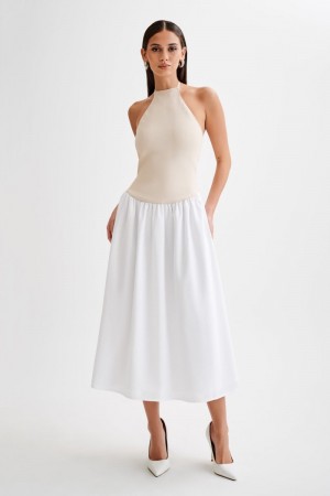 Women's Meshki Katie Knit And Linen Midi Dress White / White Australia | M1V-5609