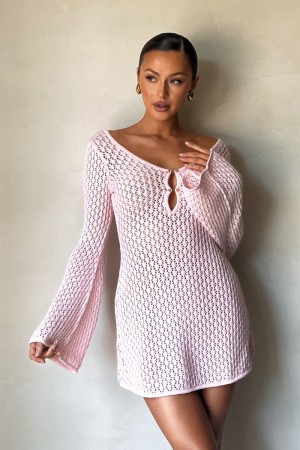 Women's Meshki Kayleigh Crochet Knit Mini Dress Rose Australia | G3T-9047