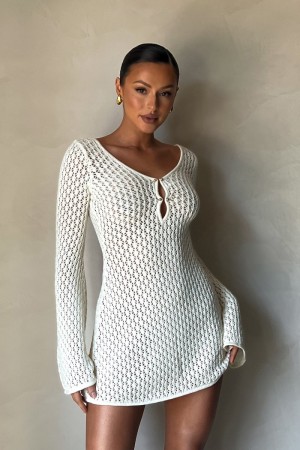 Women's Meshki Kayleigh Crochet Knit Mini Dress White Australia | J7M-8473