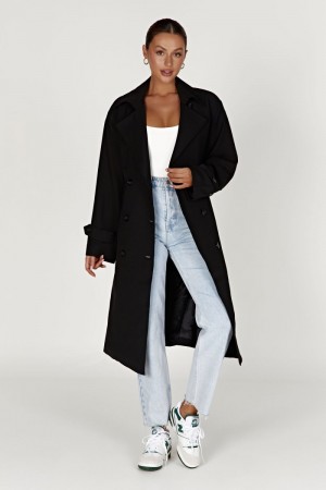 Women's Meshki Keily Super Oversized Trench Coat Black Australia | J5Y-3284