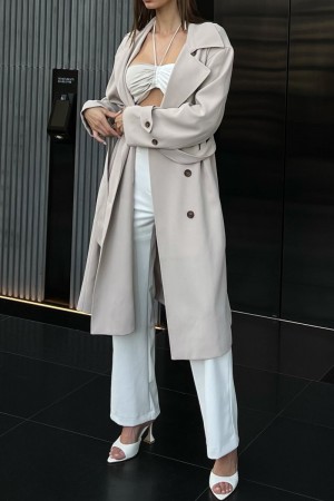 Women's Meshki Keily Super Oversized Trench Coat Cream Australia | R1S-5332