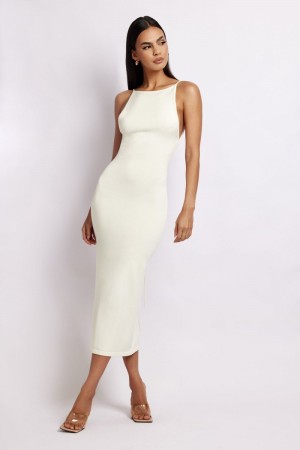 Women's Meshki Kelly Cross Back Square Neck Midi Dress White Australia | E5U-9531