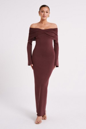 Women's Meshki Kenny Long Sleeve Knit Maxi Dress Chocolate Australia | F1L-0542