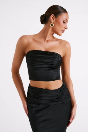 Women's Meshki Khalani Ruched Strapless Satin Tops Black Australia | K8N-0474