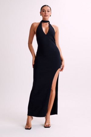 Women's Meshki Koko Knit Split Maxi Dress Black Australia | X4P-8428