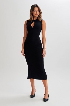 Women's Meshki Korva Knit Midi Dress Black Australia | E1V-7594