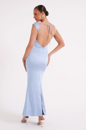 Women's Meshki Lacey Backless Satin Maxi Dress Blue Australia | T5R-1769