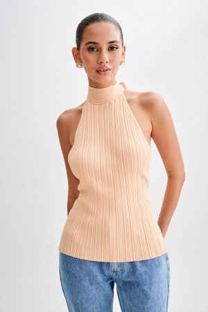 Women's Meshki Laila Longline Halter Rib Knit Tops Light Orange Australia | K5S-6745