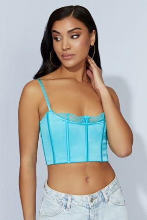 Women's Meshki Lake Lace Cami Crop Tops Light Turquoise Australia | M0I-4181