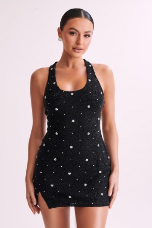 Women's Meshki Laurel Beaded Micro Racerback Mini Dress Black Australia | K2B-7959