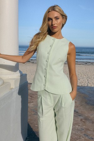 Women's Meshki Laurence Sleeveless Linen Longline Tops Mint Australia | Z4E-2545