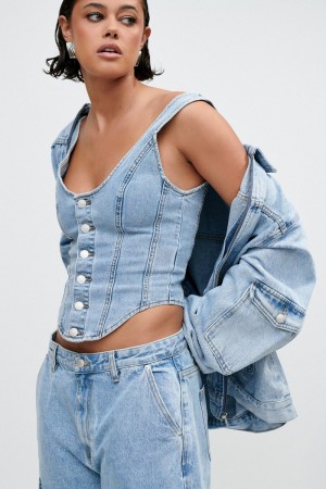 Women's Meshki Leilani Corset Denim Top Corset Blue Australia | F1H-6773