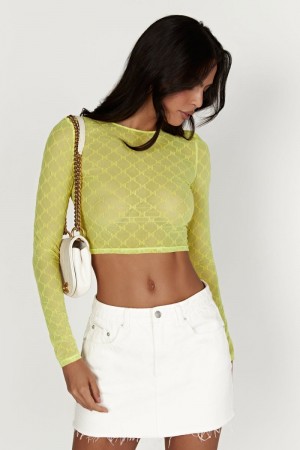 Women's Meshki Letitia Mesh Monogram Crop Tops Green Australia | H6F-2346