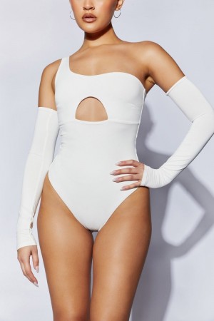 Women's Meshki Lexi One Shoulder Cut Out Bodysuit White Australia | M2N-0838