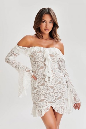 Women's Meshki Lindsey Lace Plisse Mini Dress White Australia | X5I-1244